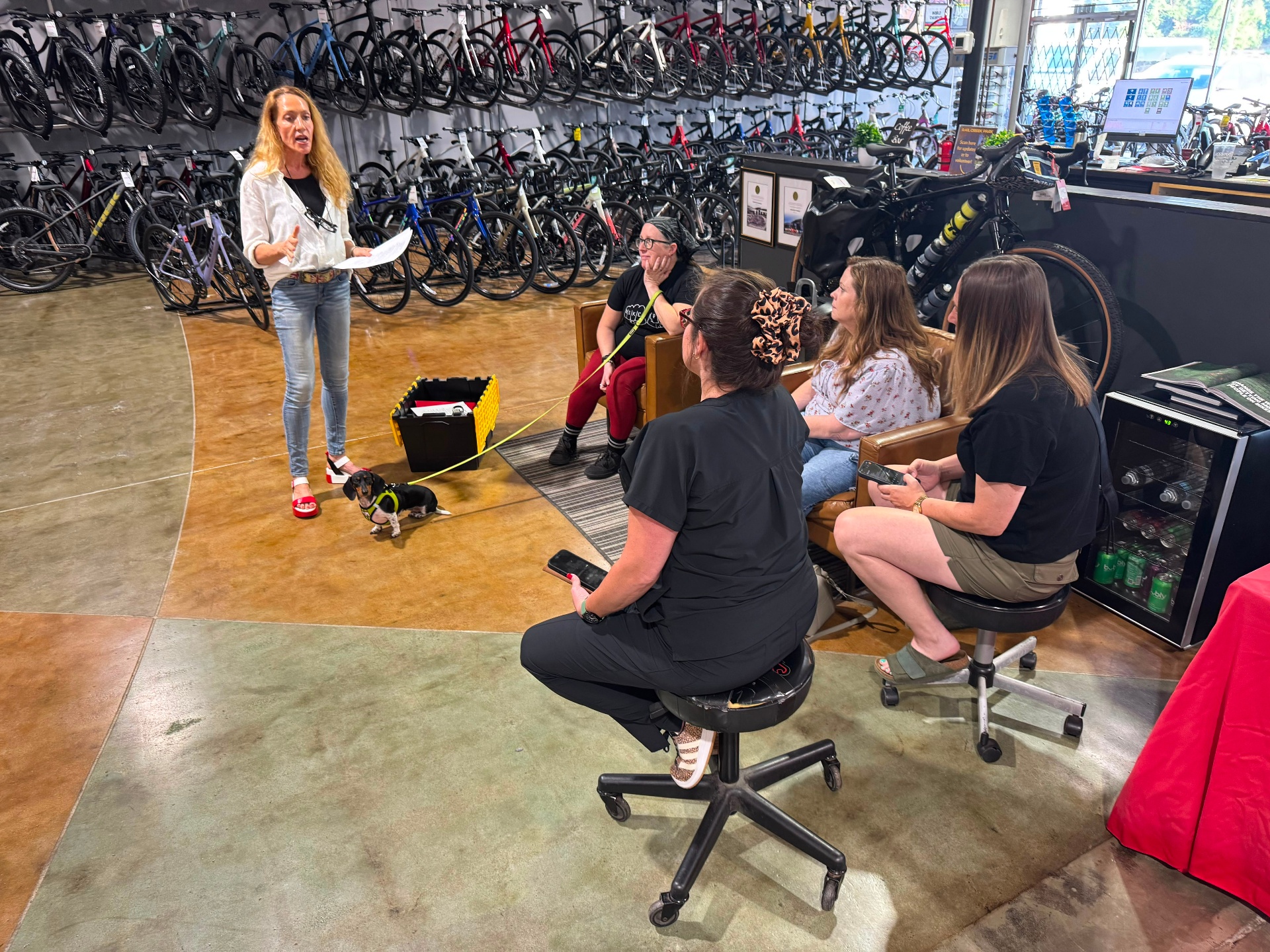 Cyclists listening during the KC Bike Law legal rights session at Trek Bicycle Shawnee