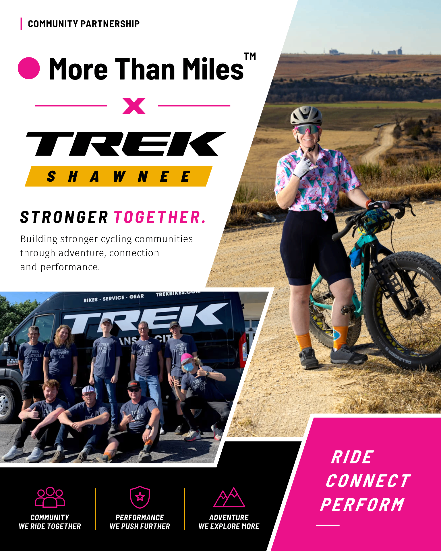 More Than Miles x Trek Shawnee — Stronger Together community partnership poster